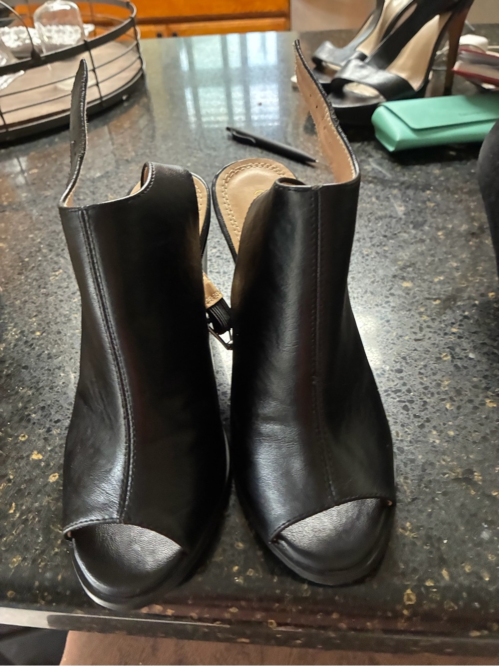 Chase + Chloe Black Open-Toe Slingback Mules